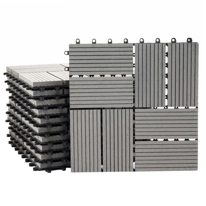 Carreaux en WPC Rhone, aspect bois pour balcon/terrasse, 11 carreaux à 30x30cm 1m² - Premium, gris rectangle