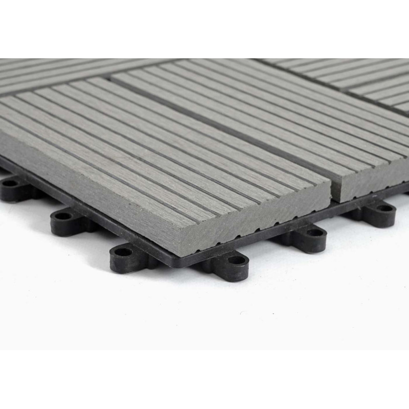 Carreaux en WPC Rhone, aspect bois pour balcon/terrasse, 11 carreaux à 30x30cm 1m² - Premium, gris rectangle