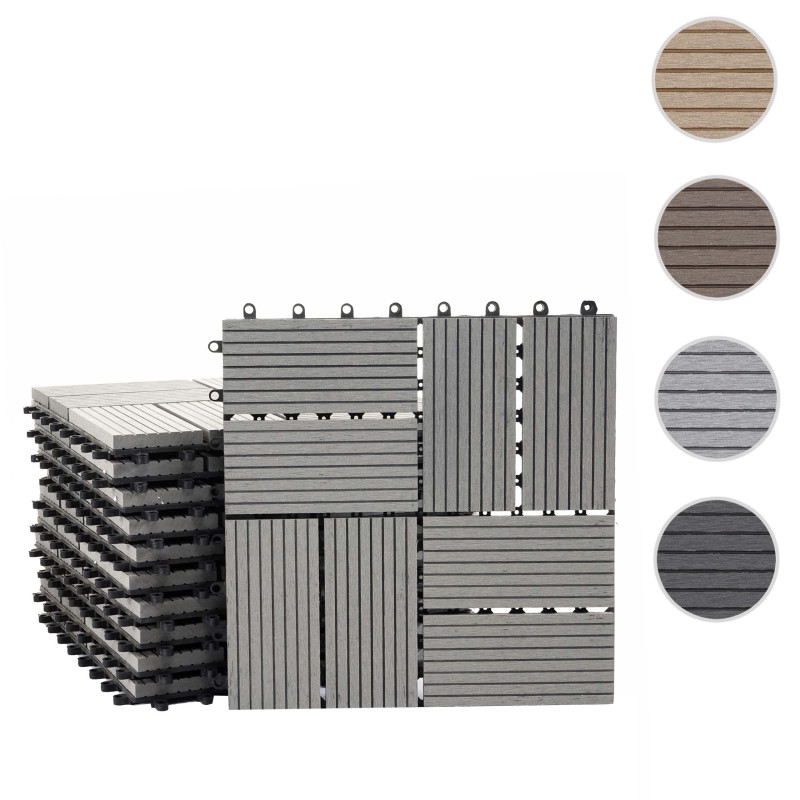 Carreaux en WPC Rhone, aspect bois pour balcon/terrasse, 11 carreaux à 30x30cm 1m² - Premium, gris rectangle