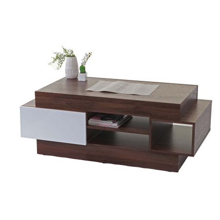 Table basse de salon table d'appoint, structure 3D, aspect noix, poli fin 46x120x60cm