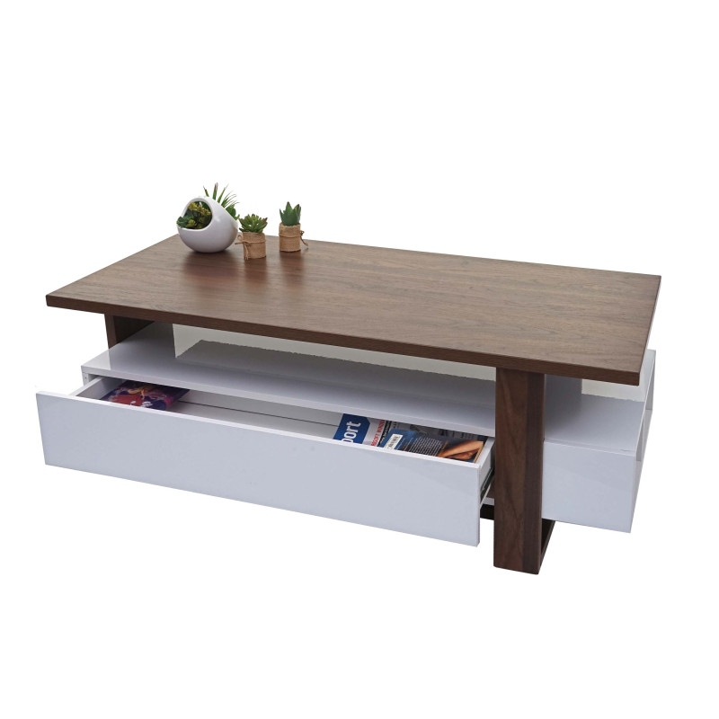 Table basse de salon table d'appoint, structure 3D, aspect noix, poli fin 46x120x60cm