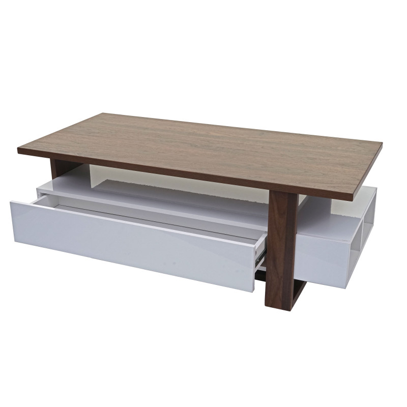 Table basse de salon table d'appoint, structure 3D, aspect noix, poli fin 46x120x60cm