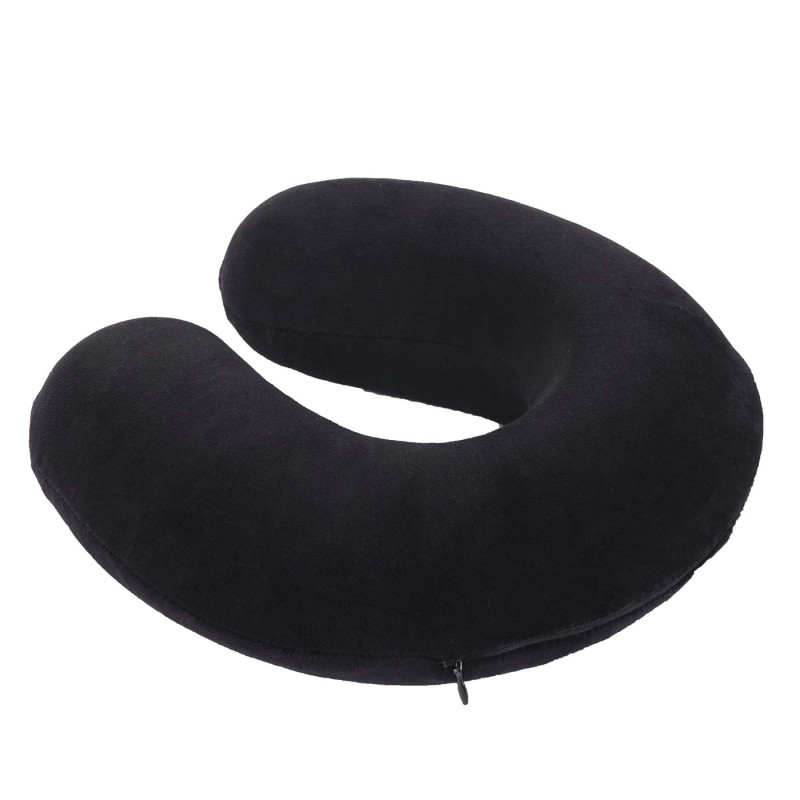 Coussin de nuque croissant, appui-tête, oreiller de voyage, mousse memory - velours noir