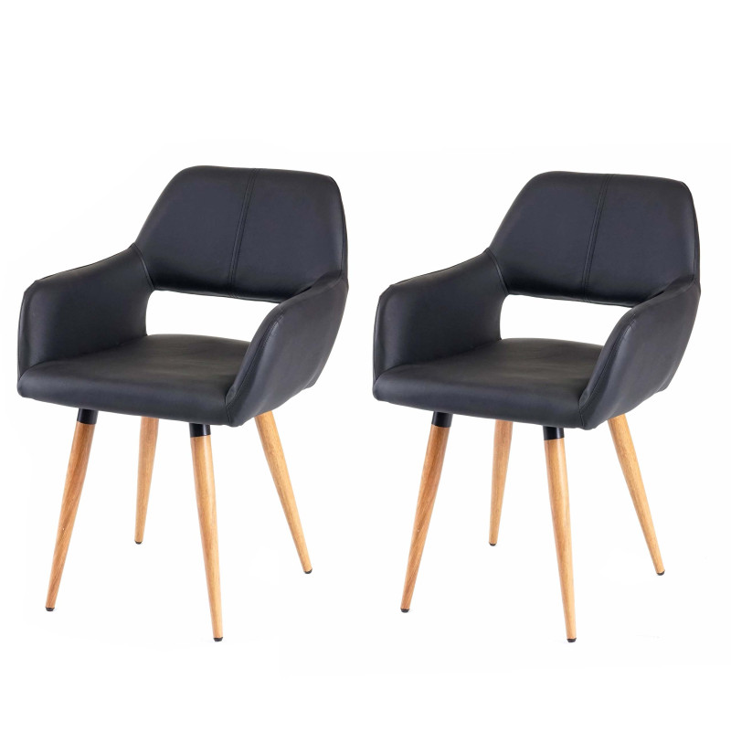 2x chaise de salle à manger II, fauteuil, style rétro années 50 - simillicuir, noir