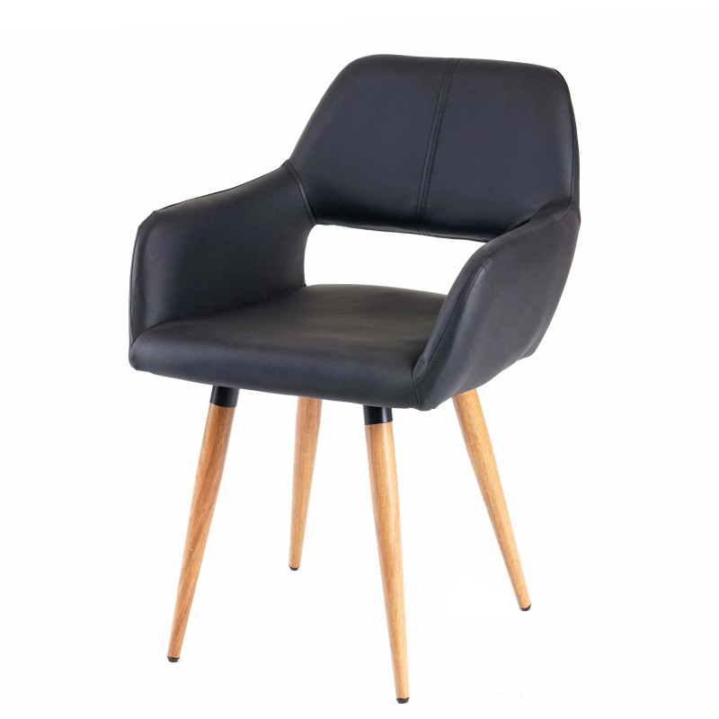 2x chaise de salle à manger II, fauteuil, style rétro années 50 - simillicuir, noir