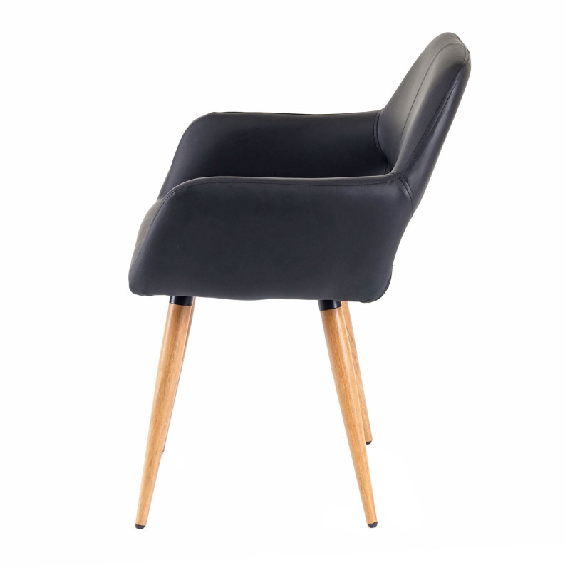 2x chaise de salle à manger II, fauteuil, style rétro années 50 - simillicuir, noir