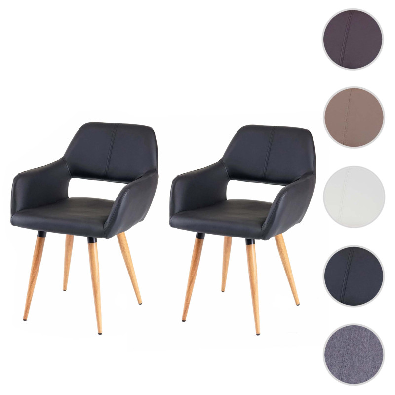 2x chaise de salle à manger II, fauteuil, style rétro années 50 - simillicuir, noir