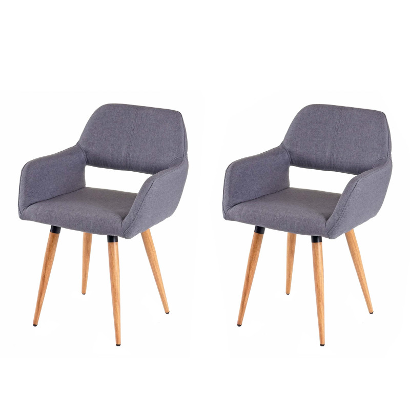2x chaise de salle à manger II, fauteuil, style rétro années 50 - tissu, gris foncé