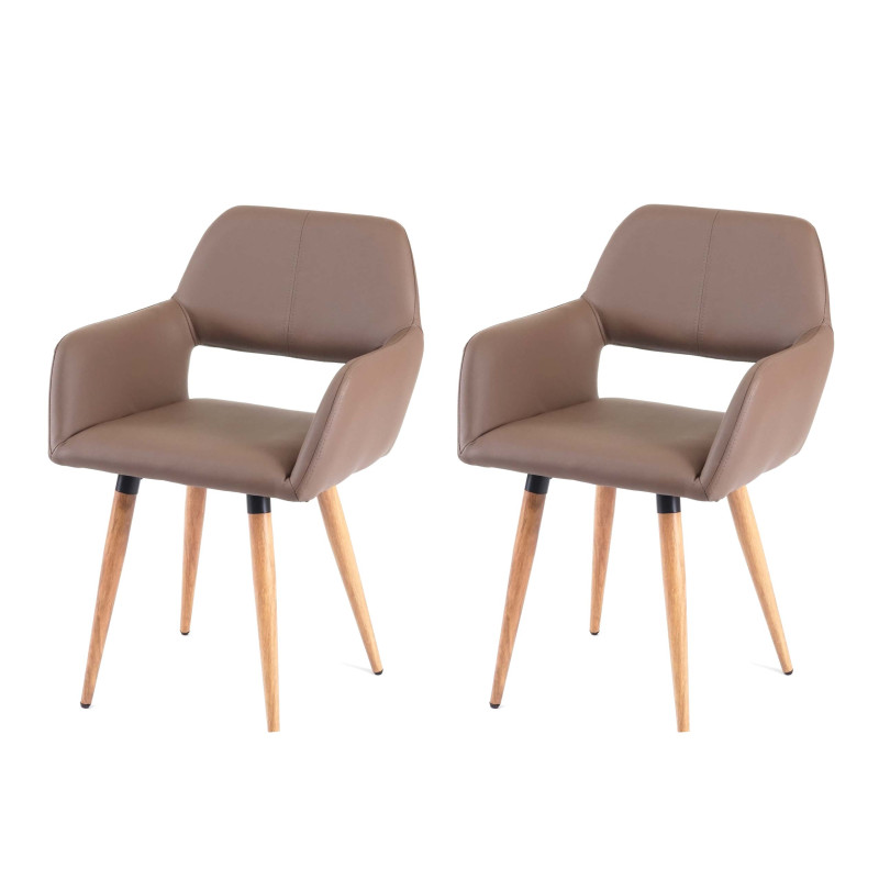 2x chaise de salle à manger II, fauteuil, style rétro années 50 - simillicuir, couleur taupe