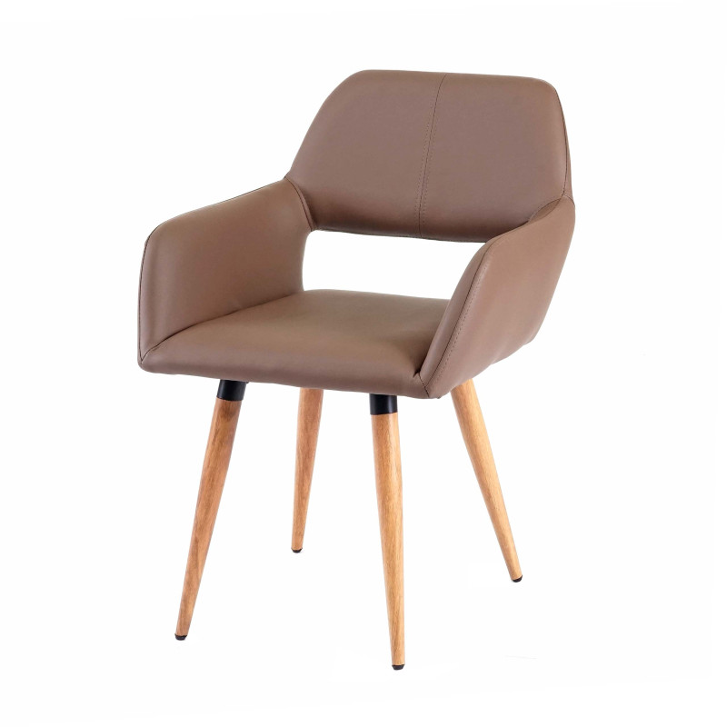 2x chaise de salle à manger II, fauteuil, style rétro années 50 - simillicuir, couleur taupe