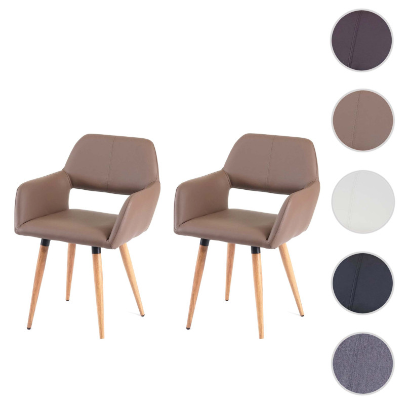 2x chaise de salle à manger II, fauteuil, style rétro années 50 - simillicuir, couleur taupe