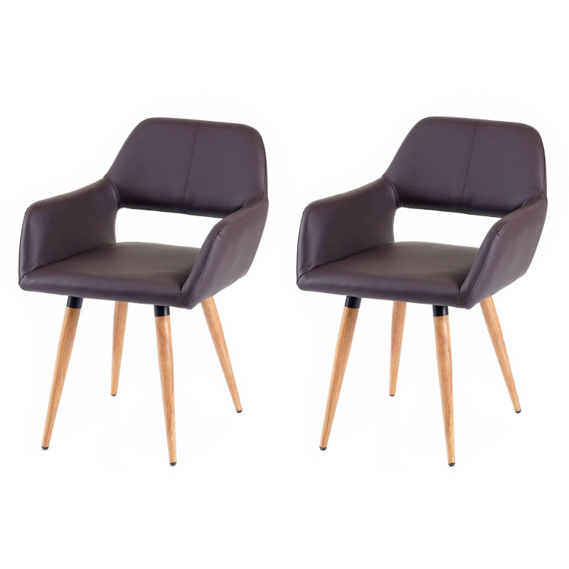 2x chaise de salle à manger II, fauteuil, style rétro années 50 - simillicuir, marron