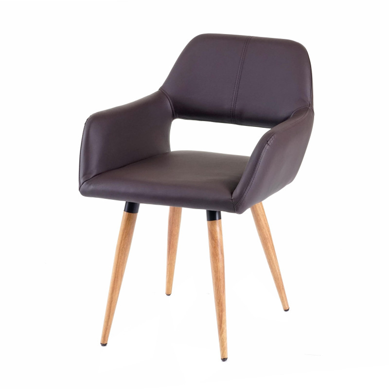 2x chaise de salle à manger II, fauteuil, style rétro années 50 - simillicuir, marron