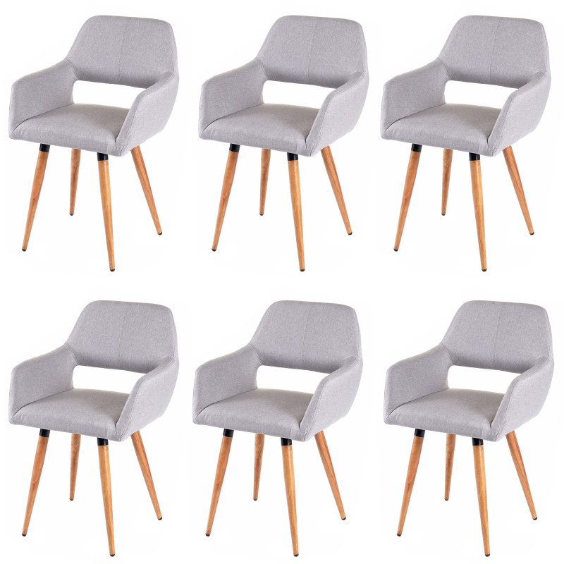 6x chaise de salle à manger II, fauteuil, style rétro années 50 - tissu, gris