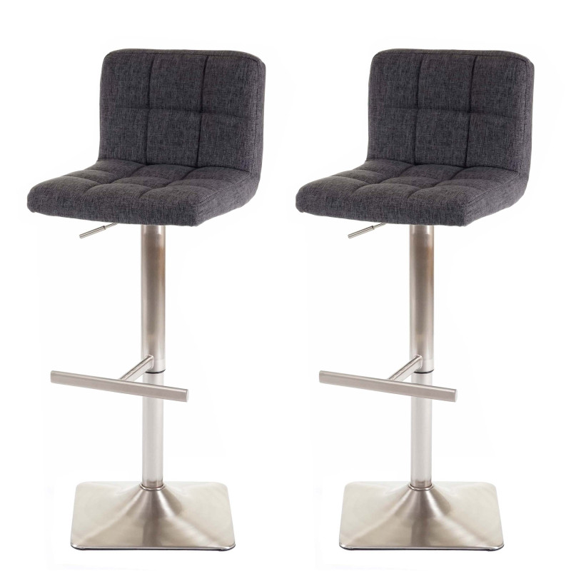 2x tabouret de bar Kavala, chaise bar/comptoir, avec dossier - tissu gris, pied en acier brossé