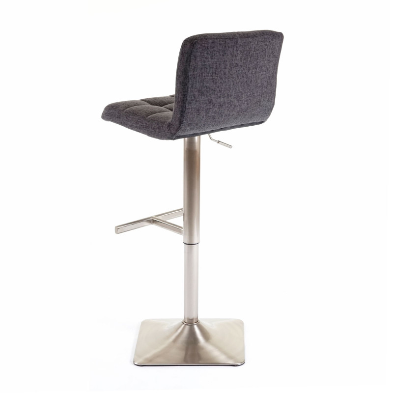 2x tabouret de bar Kavala, chaise bar/comptoir, avec dossier - tissu gris, pied en acier brossé