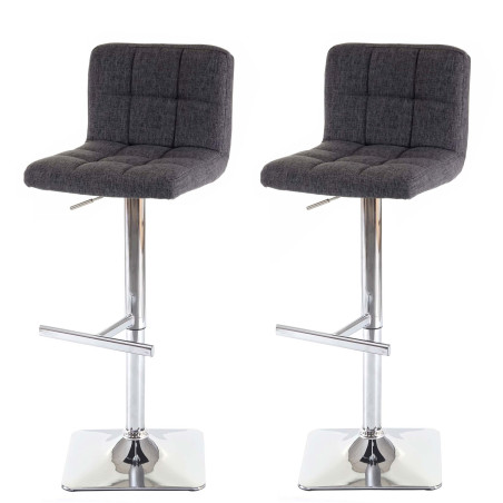 2x tabouret de bar Kavala, chaise bar/comptoir, avec dossier - tissu gris, pied en acier chromé