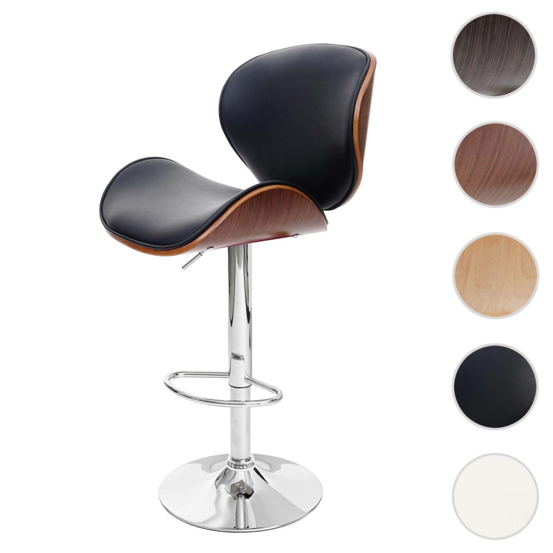 Tabouret de bar Foxrock, chaise de bar, bois courbé, design rétro - gris, similicuir noir