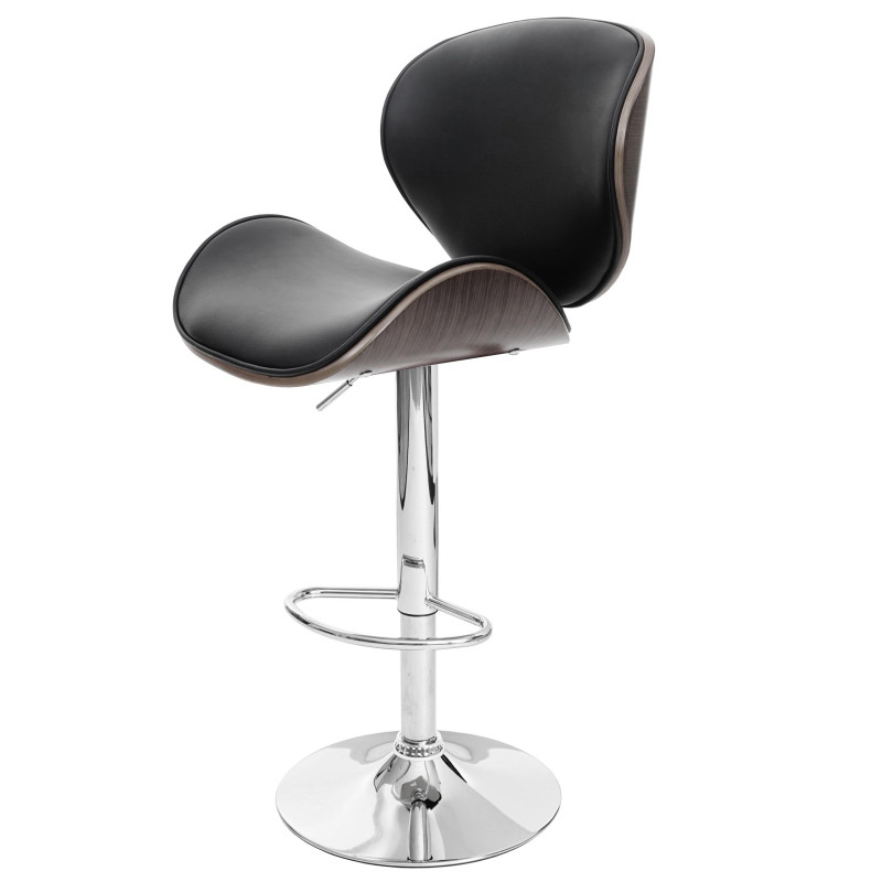 Tabouret de bar Foxrock, chaise de bar, bois courbé, design rétro - gris, similicuir noir