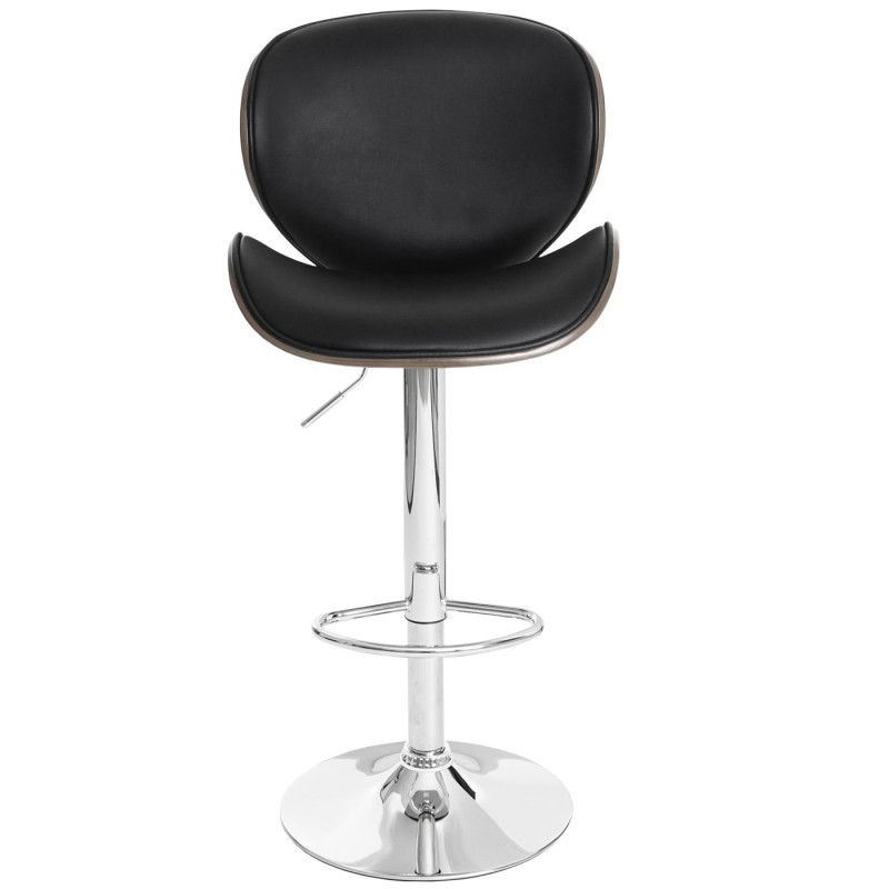 Tabouret de bar Foxrock, chaise de bar, bois courbé, design rétro - gris, similicuir noir