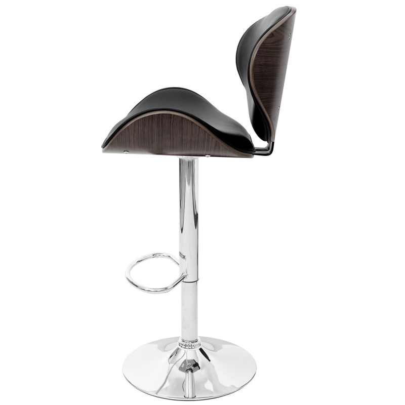 Tabouret de bar Foxrock, chaise de bar, bois courbé, design rétro - gris, similicuir noir