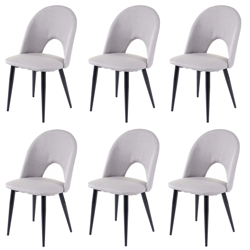 6x chaise de salle à manger fauteuil, tissu - gris