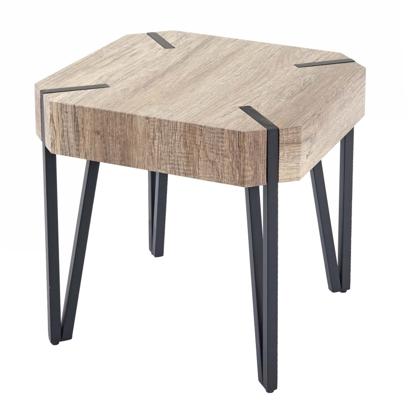 Table basse de salon Kos T574, certifié MVG, 52x50x50cm - chêne sauvage, pieds foncés en métal