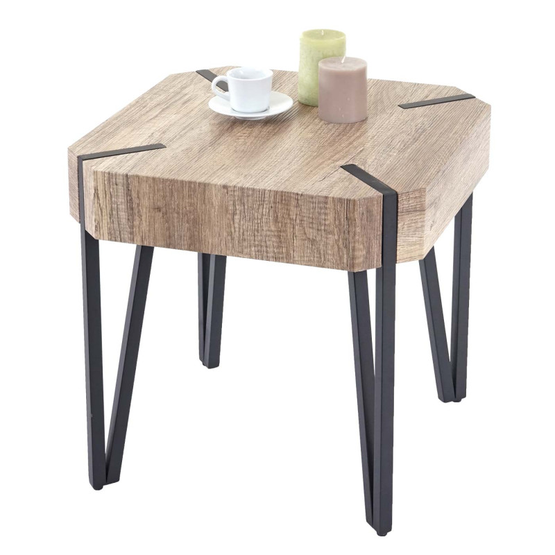 Table basse de salon Kos T574, certifié MVG, 52x50x50cm - chêne sauvage, pieds foncés en métal