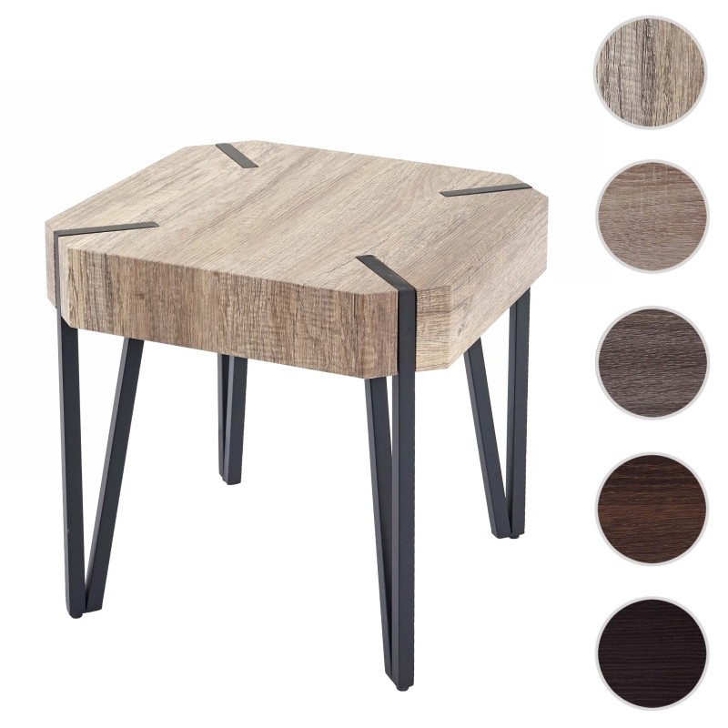 Table basse de salon Kos T574, certifié MVG, 52x50x50cm - chêne sauvage, pieds foncés en métal