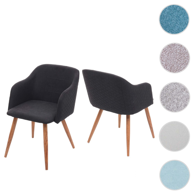 2x chaise de séjour/salle à manger design rétro, accoudoirs, tissu - couleur turquoise-gris clair