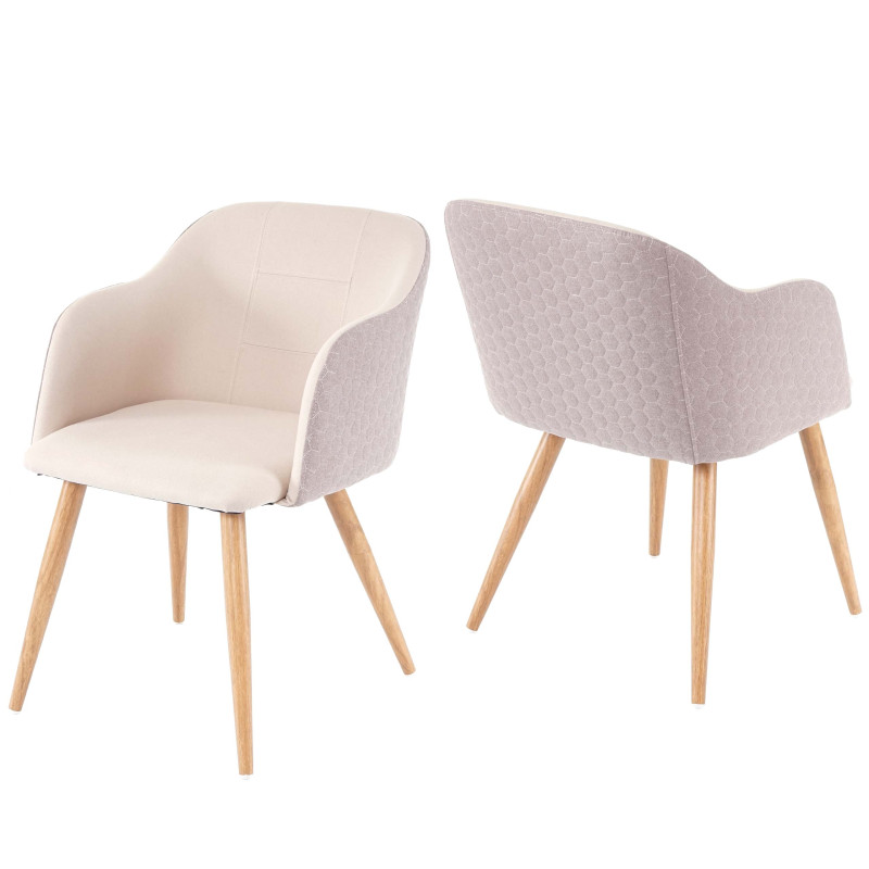 2x chaise de séjour/salle à manger fauteuil, design rétro, accoudoirs, tissu - couleur crème-beige