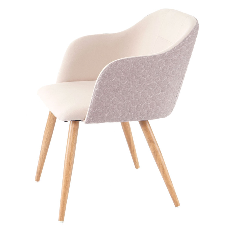 2x chaise de séjour/salle à manger fauteuil, design rétro, accoudoirs, tissu - couleur crème-beige