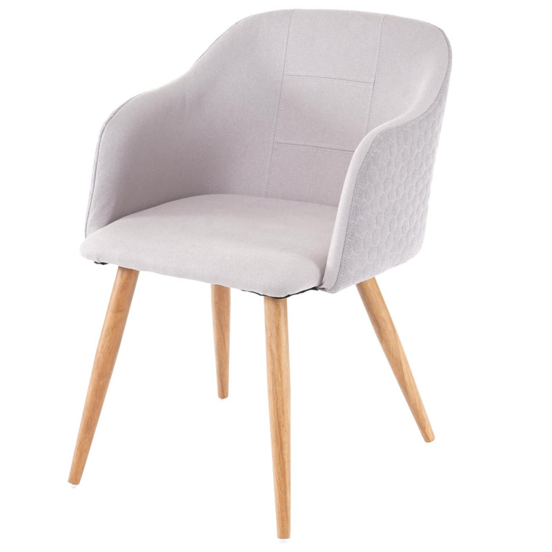 2x chaise de séjour/salle à manger fauteuil, design rétro, accoudoirs, tissu - gris clair