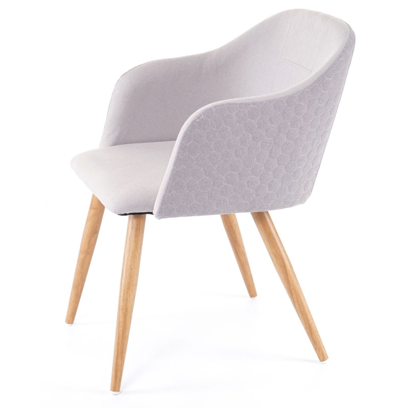 2x chaise de séjour/salle à manger fauteuil, design rétro, accoudoirs, tissu - gris clair