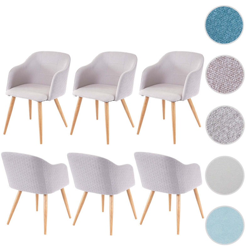 6x chaise de séjour/salle à manger design rétro, accoudoirs, tissu - couleur crème-beige