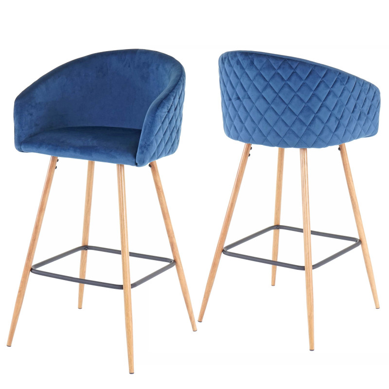 2x tabouret de bar chaise bar/comptoir, avec dossier, tissu - velours, couleur pétrole