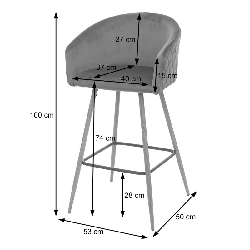 2x tabouret de bar chaise bar/comptoir, avec dossier, tissu - velours, couleur pétrole