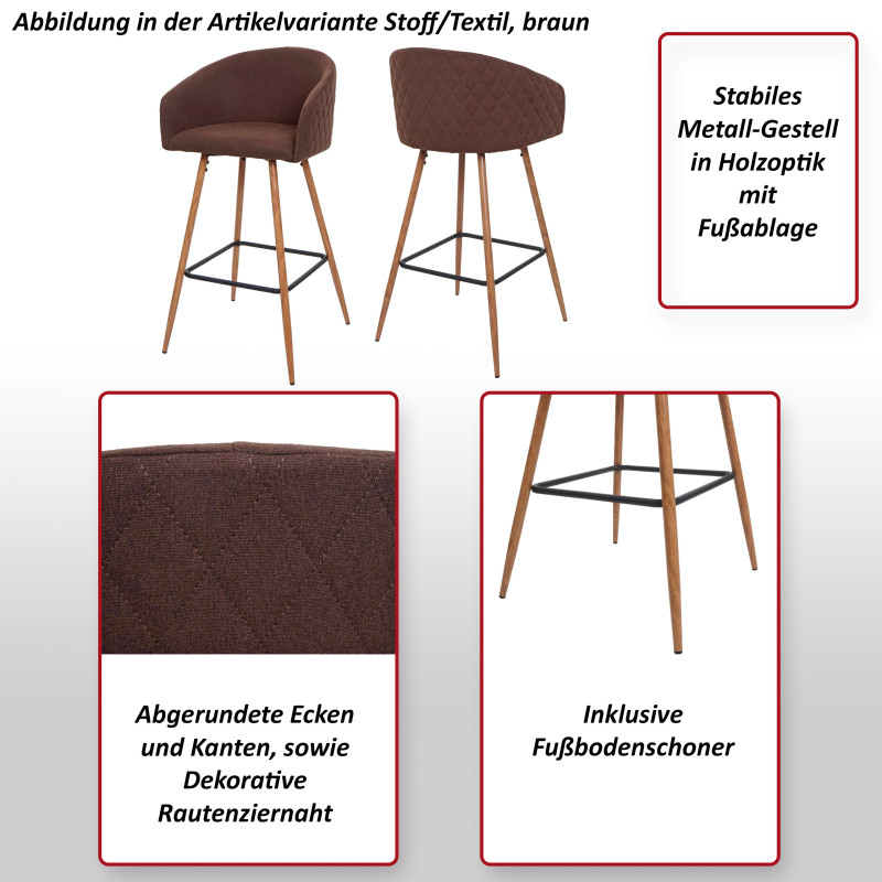 2x tabouret de bar chaise bar/comptoir, avec dossier, tissu - velours, couleur pétrole