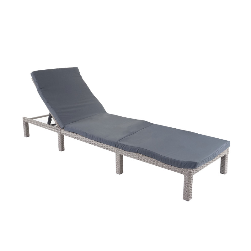 Chaise longue en polyrotin, transat de jardin - Basic gris, matelas gris foncé