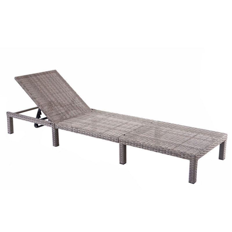 Chaise longue en polyrotin, transat de jardin - Basic gris, matelas gris foncé