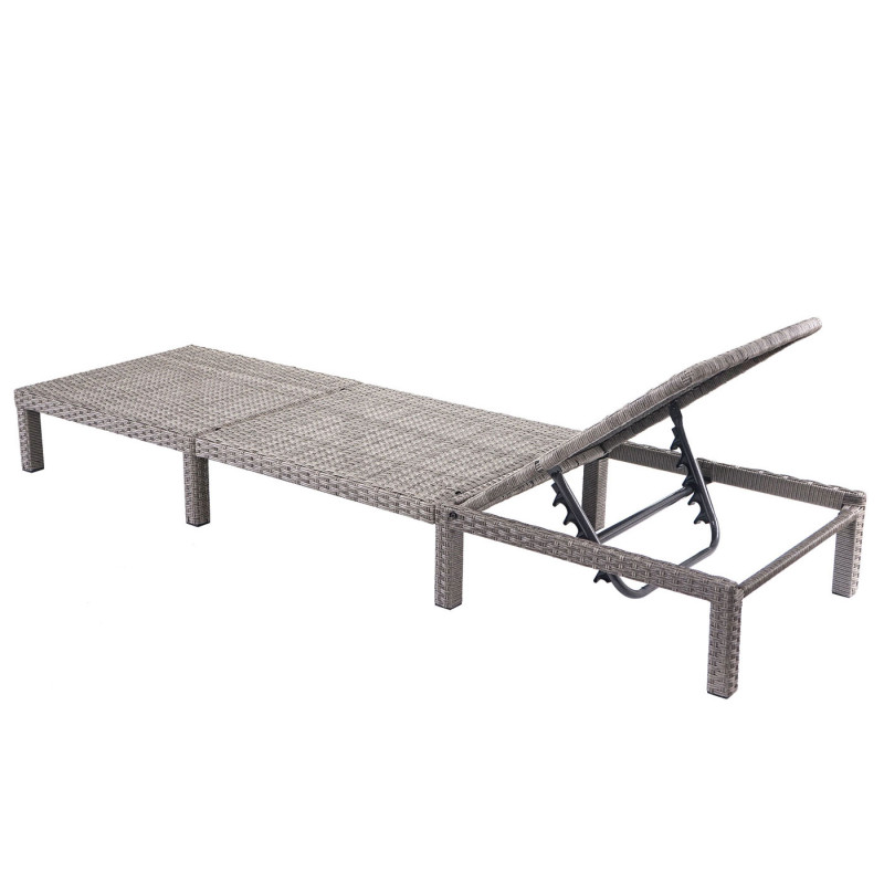 Chaise longue en polyrotin, transat de jardin - Basic gris, matelas gris foncé