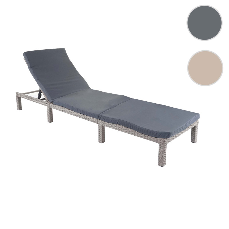 Chaise longue en polyrotin, transat de jardin - Basic gris, matelas gris foncé