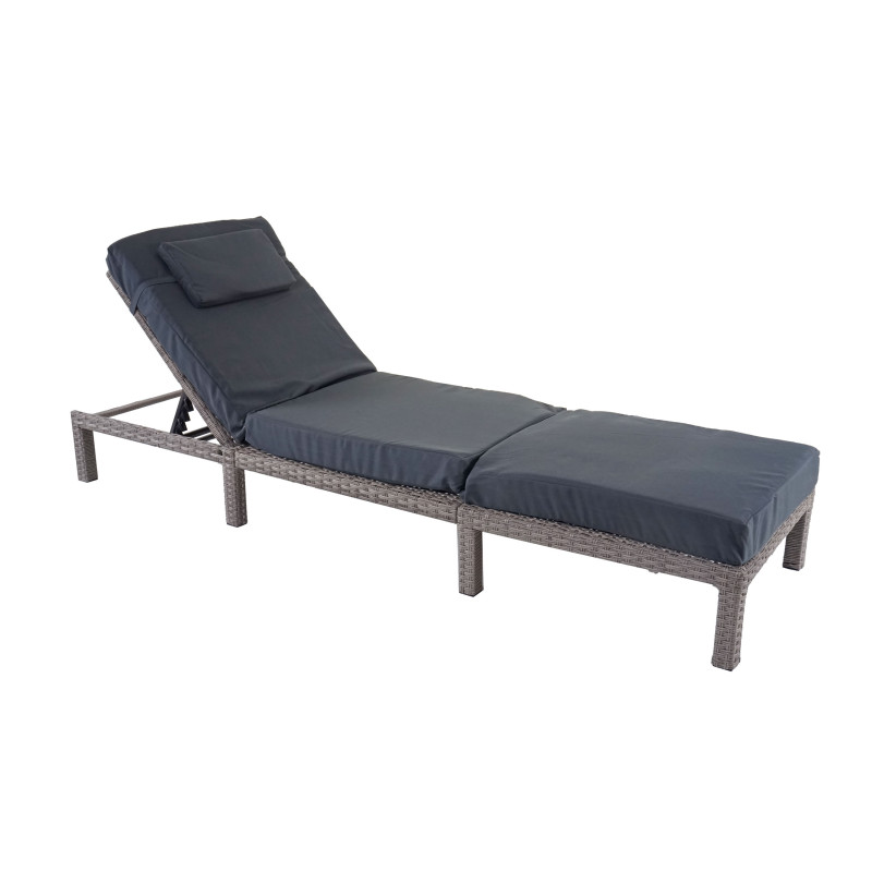Chaise longue en polyrotin, transat de jardin - Premium gris, coussin gris foncé