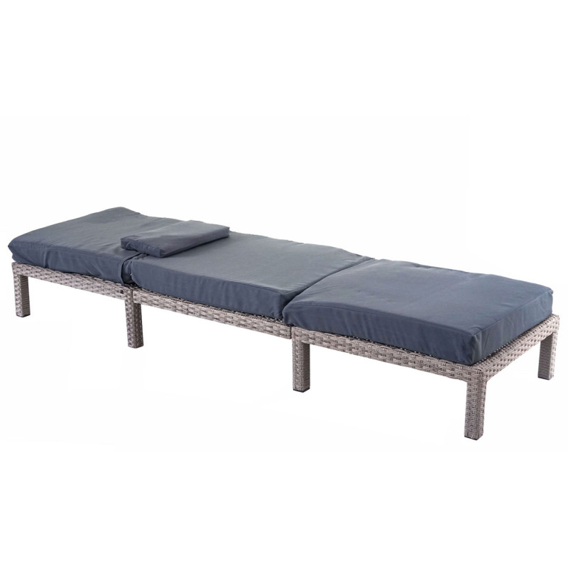 Chaise longue en polyrotin, transat de jardin - Premium gris, coussin gris foncé