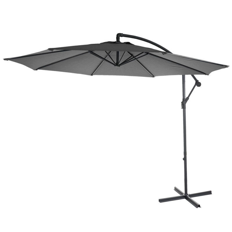 Parasol déporté Acerra, protection contre le soleil, Ø 3m inclinable, polyester/acier 11kg - gris sans socle