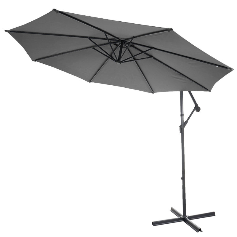 Parasol déporté Acerra, protection contre le soleil, Ø 3m inclinable, polyester/acier 11kg - gris sans socle