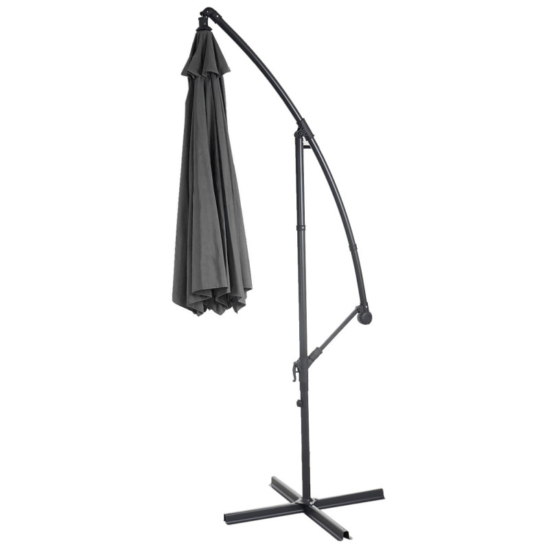 Parasol déporté Acerra, protection contre le soleil, Ø 3m inclinable, polyester/acier 11kg - gris sans socle