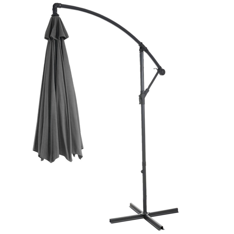 Parasol déporté Acerra, protection contre le soleil, Ø 3m inclinable, polyester/acier 11kg - gris sans socle