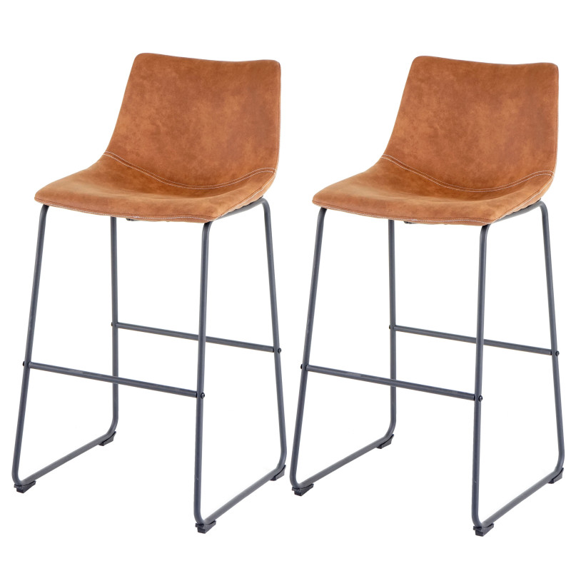 2x tabouret de bar chaise bar/comptoir, tissu - style vintage, imitation de daim