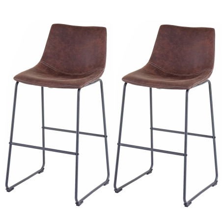 2x tabouret de bar chaise bar/comptoir, tissu - style vintage, marron foncé